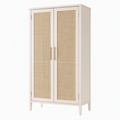 Armadio in legno con ante in rattan intrecciato crema 180x85x40 cm
