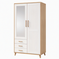 Armadio in MDF con Specchio e Cassetti Bianco/Naturale 180x80x50 cm