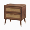 Comodino in Legno e Rattan con Cassetti Marrone