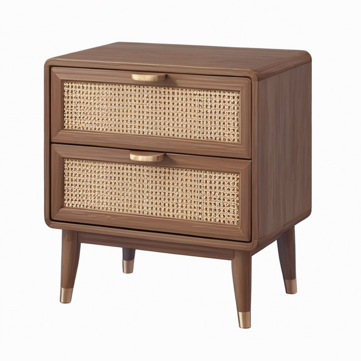 Comodino rettangolare legno e rattan 50cm marrone