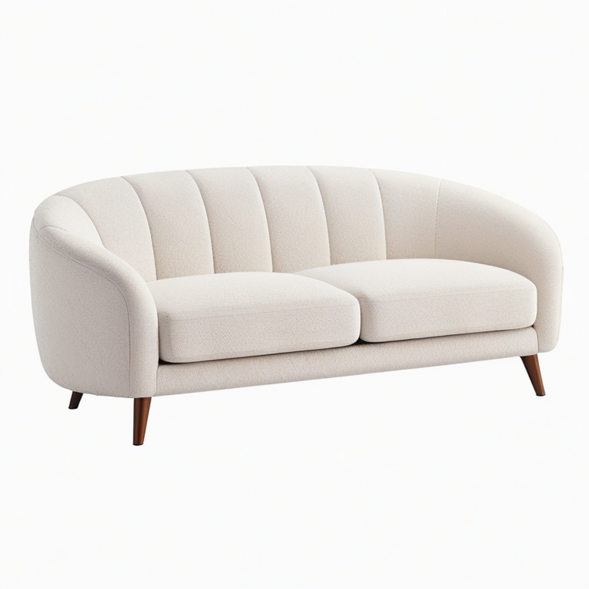 Divano 2 posti in tessuto bouclé beige con gambe in legno
