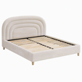 Letto matrimoniale in tessuto poliestere con struttura in legno massello 200x160 cm Beige