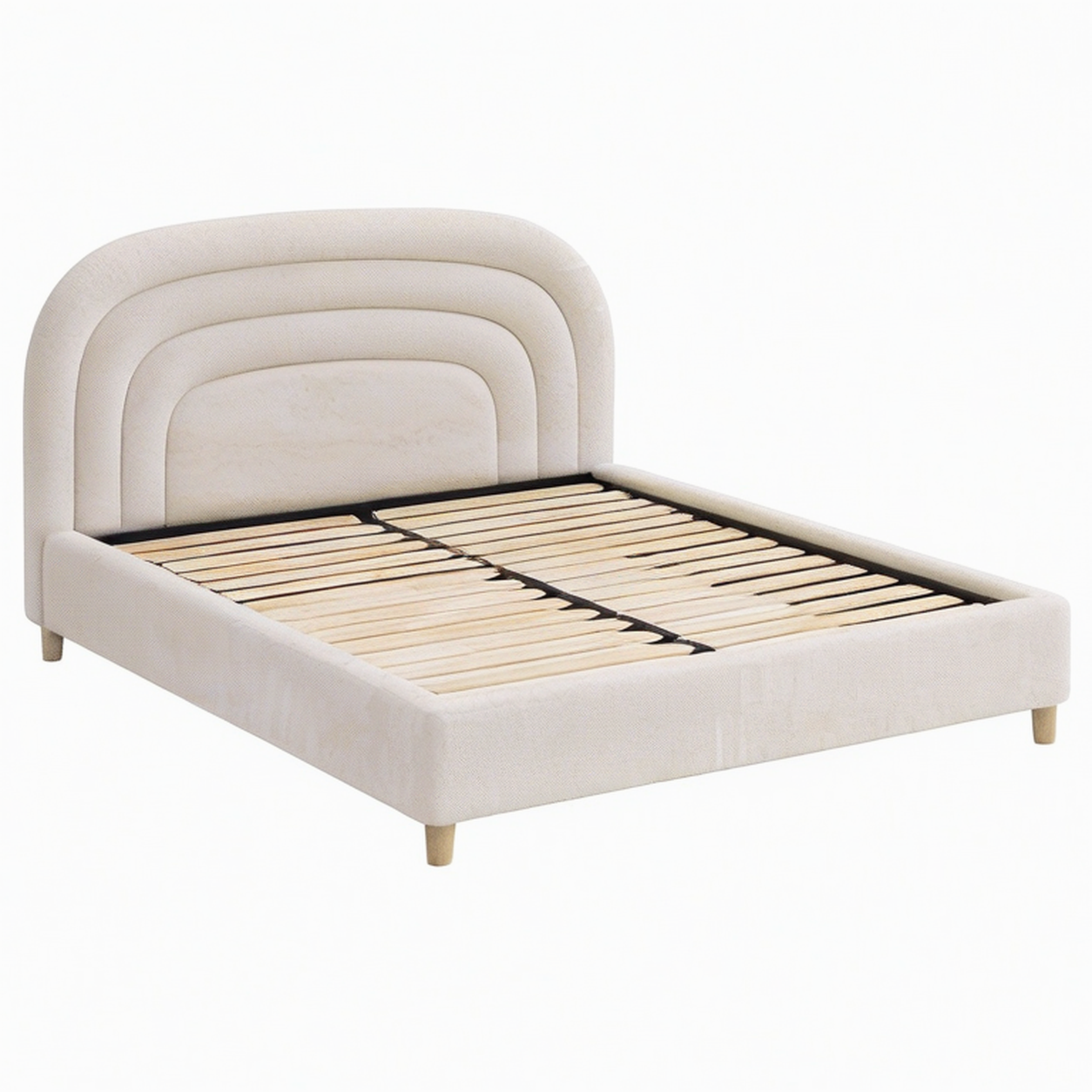 Letto matrimoniale in tessuto poliestere con struttura in legno massello 200x160 cm Beige