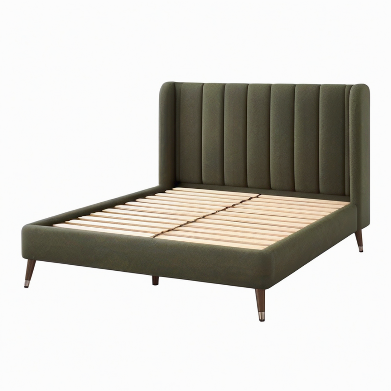 Letto matrimoniale verde in tessuto vellutato