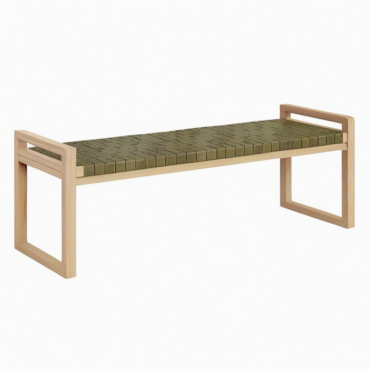 Panca in legno con seduta intrecciata verde