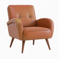 Poltrona in Pelle Marrone, Gambe in Legno