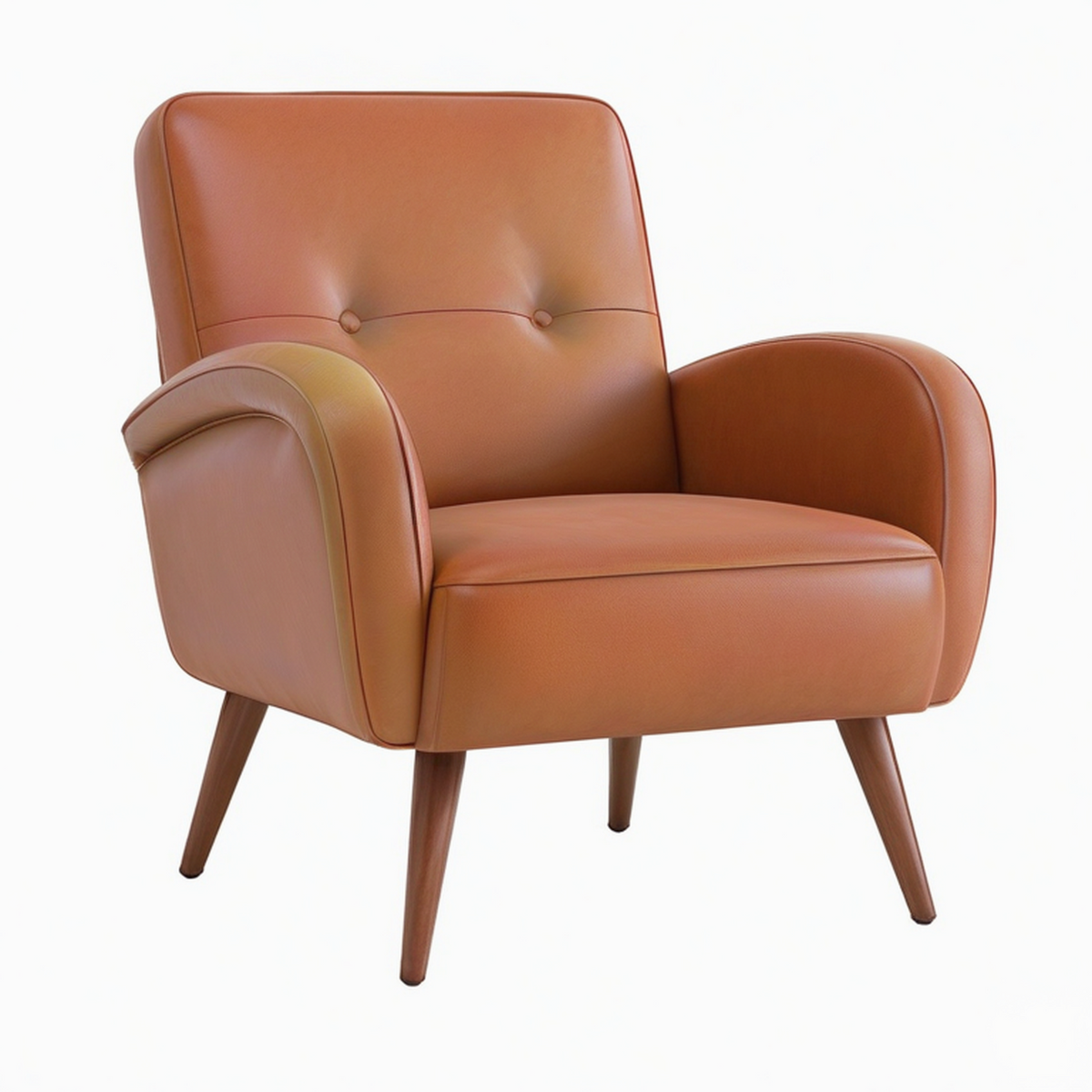 Poltrona in Pelle Marrone, Gambe in Legno