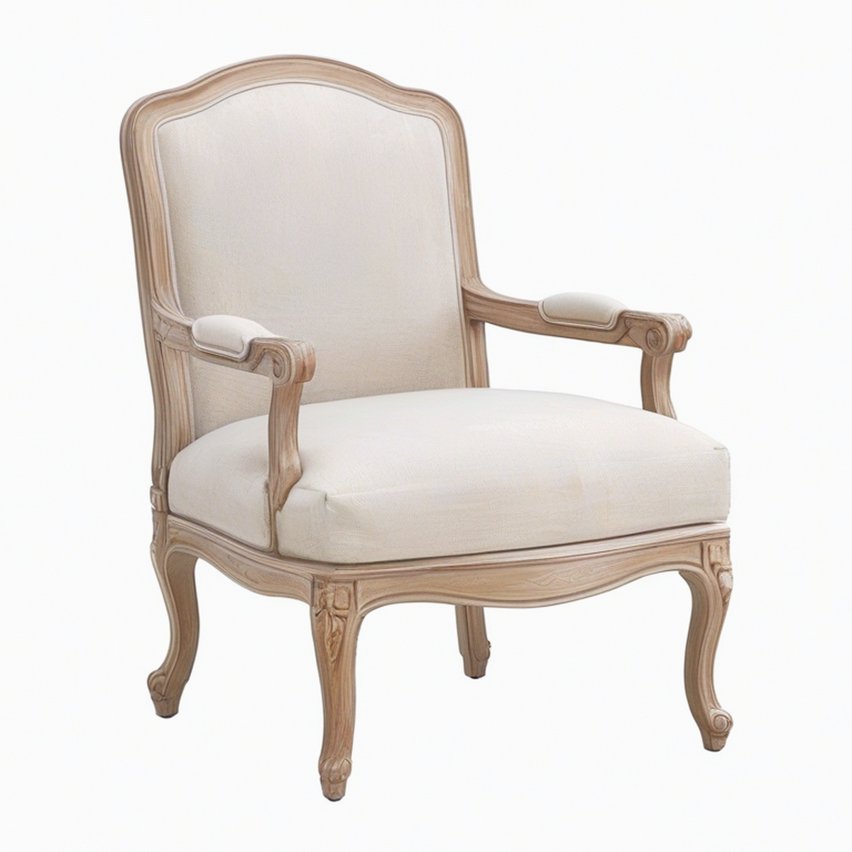 Poltrona classica in legno e lino beige