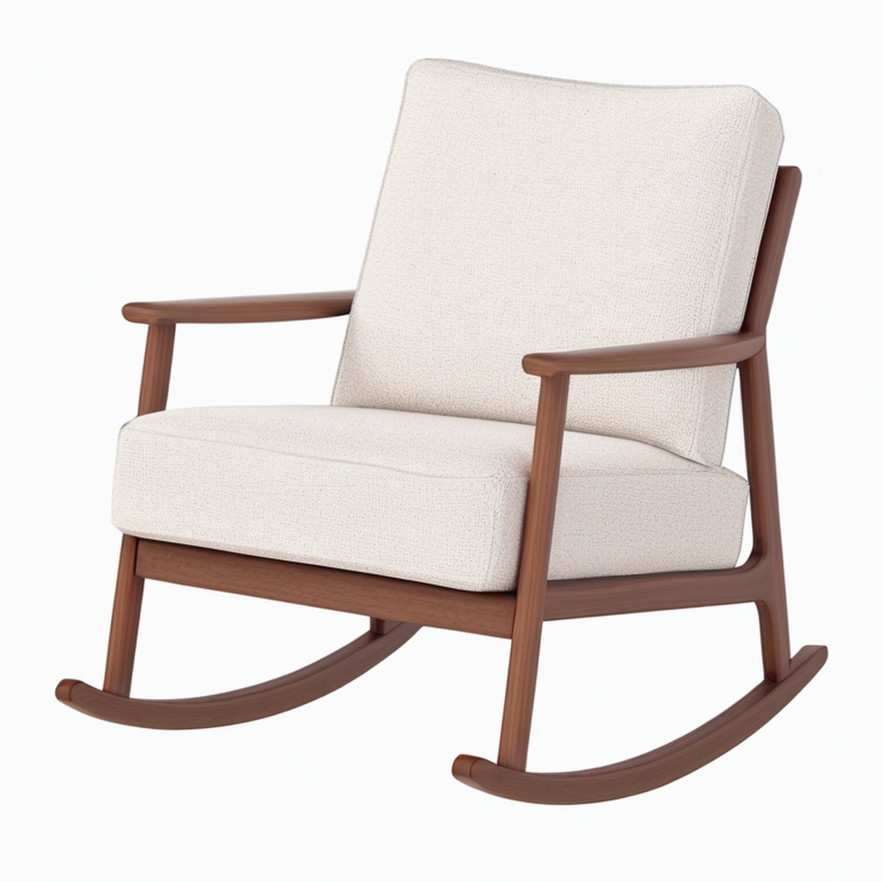 Sedia a dondolo in legno e tessuto bouclé beige