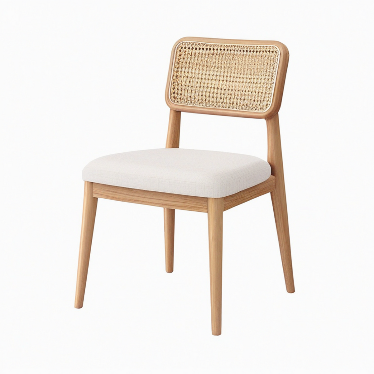 Sedia in legno con schienale in rattan e seduta beige